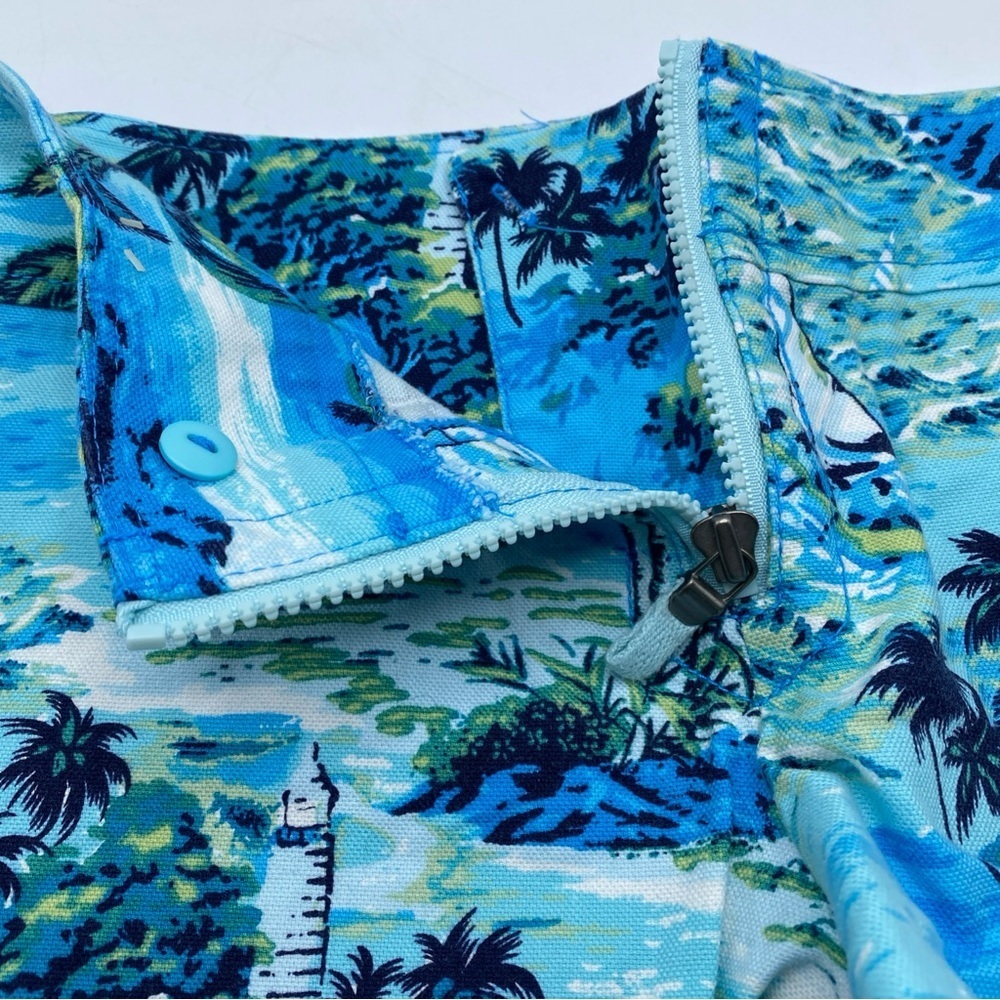 Low Rise Mini Micro coastal all Print Tropical Palm Tree Jean Short Spring 7/8 - Picture 7 of 8